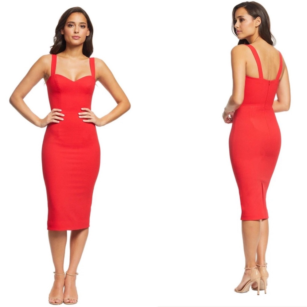 Red Coctail Dress Fitted A Line by Dress The Population NWT